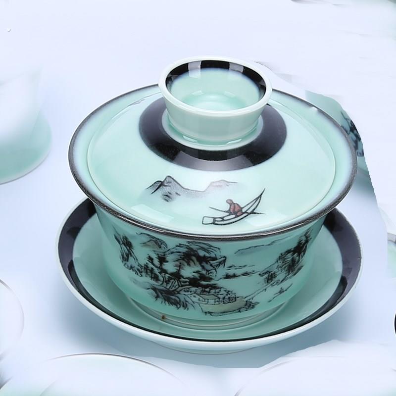 爆款陶瓷茶具配件茶海茶壶长嘴壶家用泡茶器绿釉茶漏茶托单个公道