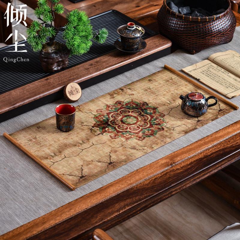 飞天敦煌葫芦双面茶席细竹丝竹编印画主人席中式茶垫干泡功夫茶铺