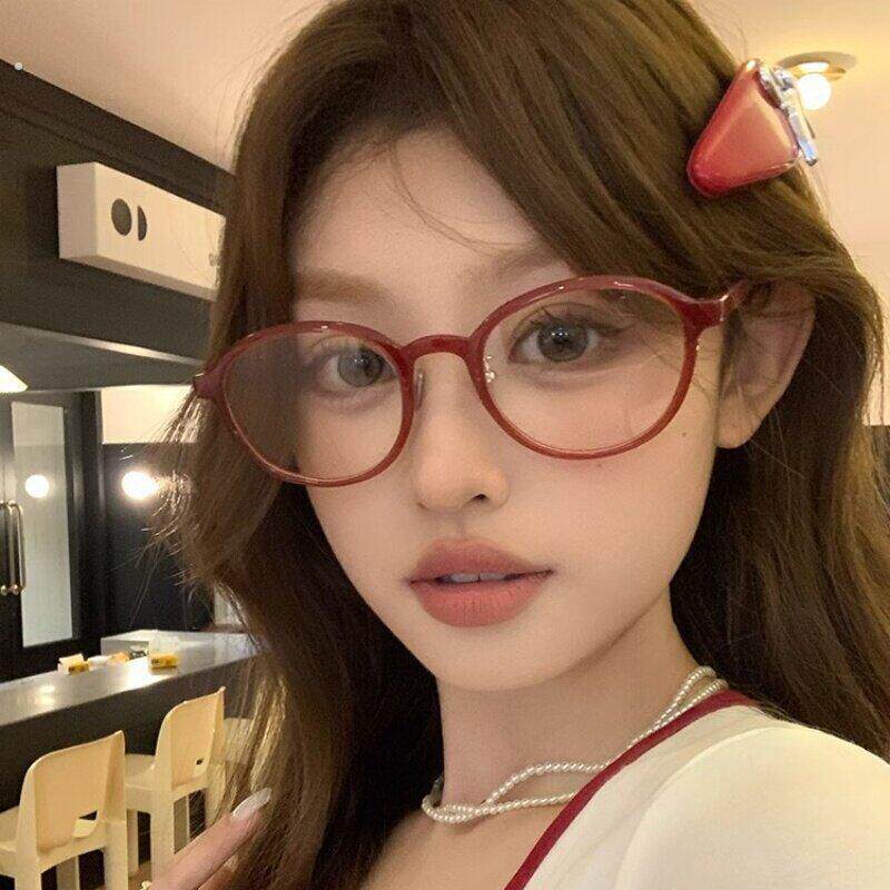 红色眼镜框复古超轻素颜女近视可配度数高级感显瘦防蓝光圆框眼睛