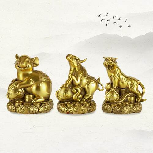 东北缺角化解十二生肖黄铜摆件鼠牛虎兔龙蛇马羊猴鸡狗猪国风铜属