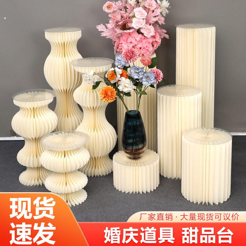 新款婚庆道具甜品台柱子折叠罗马柱婚礼堂纸质摆件橱窗布置装饰品