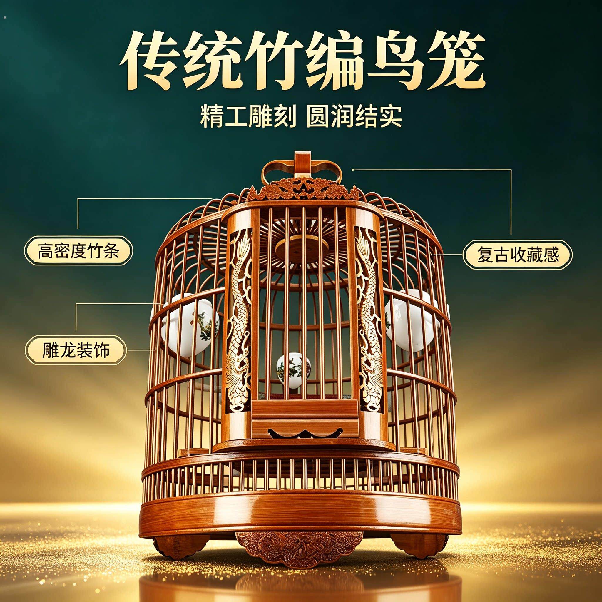 贵州画眉鸟笼竹制精品海洋鹩八哥鸟笼子大号手工新型鹦鹉生态鸟笼