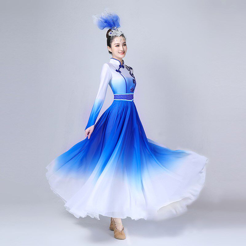 新款成人开场舞少数民族舞蹈服合唱表演服蒙古典舞艺考练习大摆裙