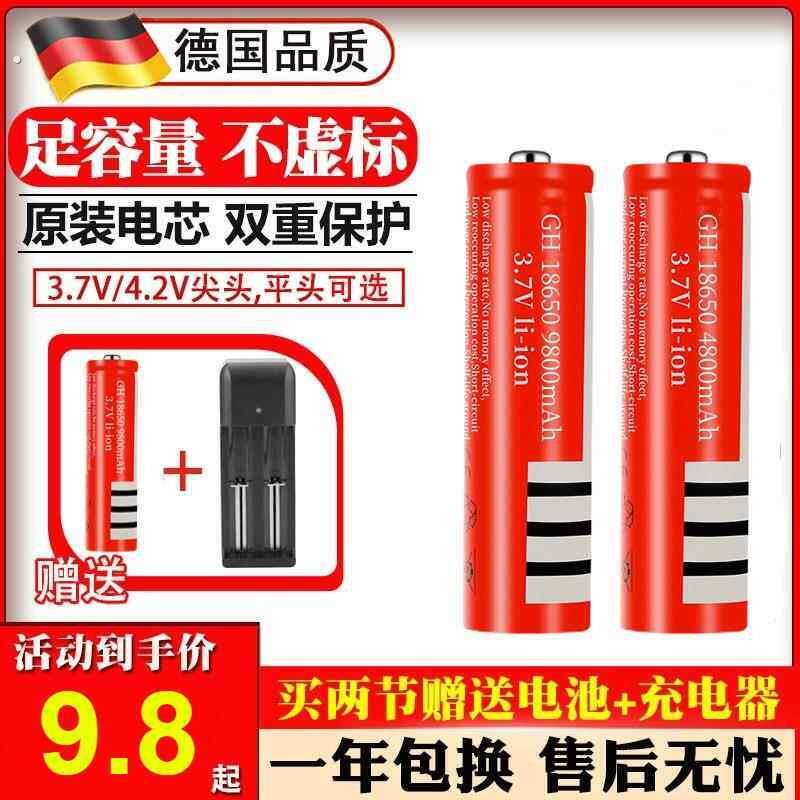德国18650锂电池大容量3.7强光手电筒收音机头灯小风扇电池充电器