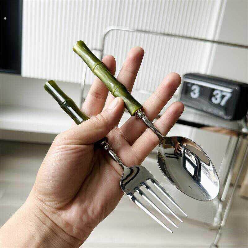 轻奢!巨好看! 304不锈钢勺子叉子家用长柄吃饭调羹餐厅主餐匙叉
