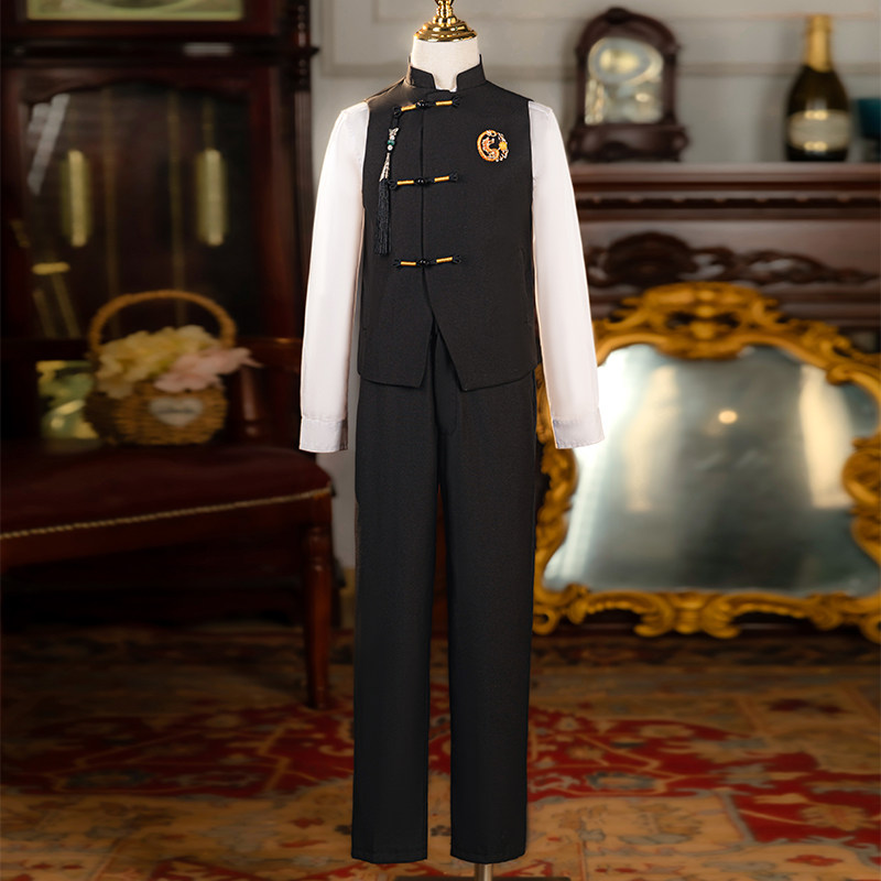 男童国风主持人马甲礼服儿童新中式套装中大童钢琴走秀生日演出服