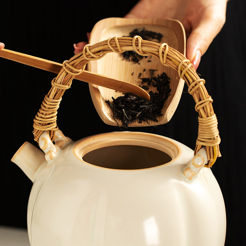 一品仟堂 陶瓷茶壶家用电陶炉煮茶器复古藤条提梁壶办公室烧水壶