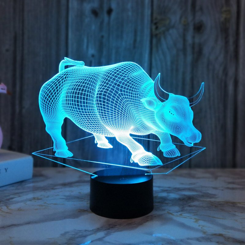创意老牛3d小夜灯插电触控变色装饰桌面氛围台灯卧室起夜睡眠床头