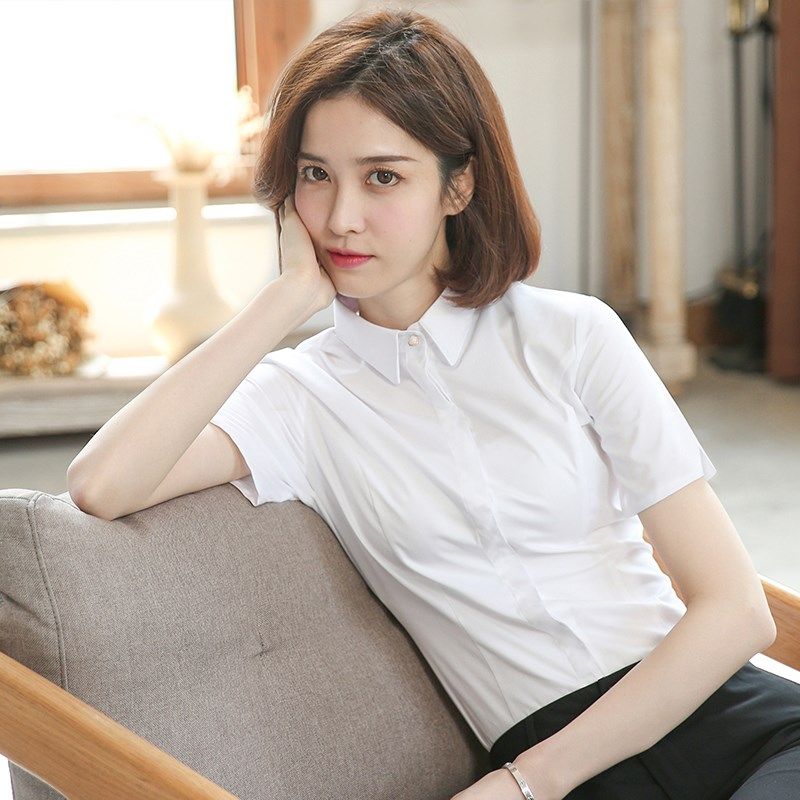 粉色衬衫女短袖夏季职业正装工作服2025新款工装竹纤维女士白衬衣