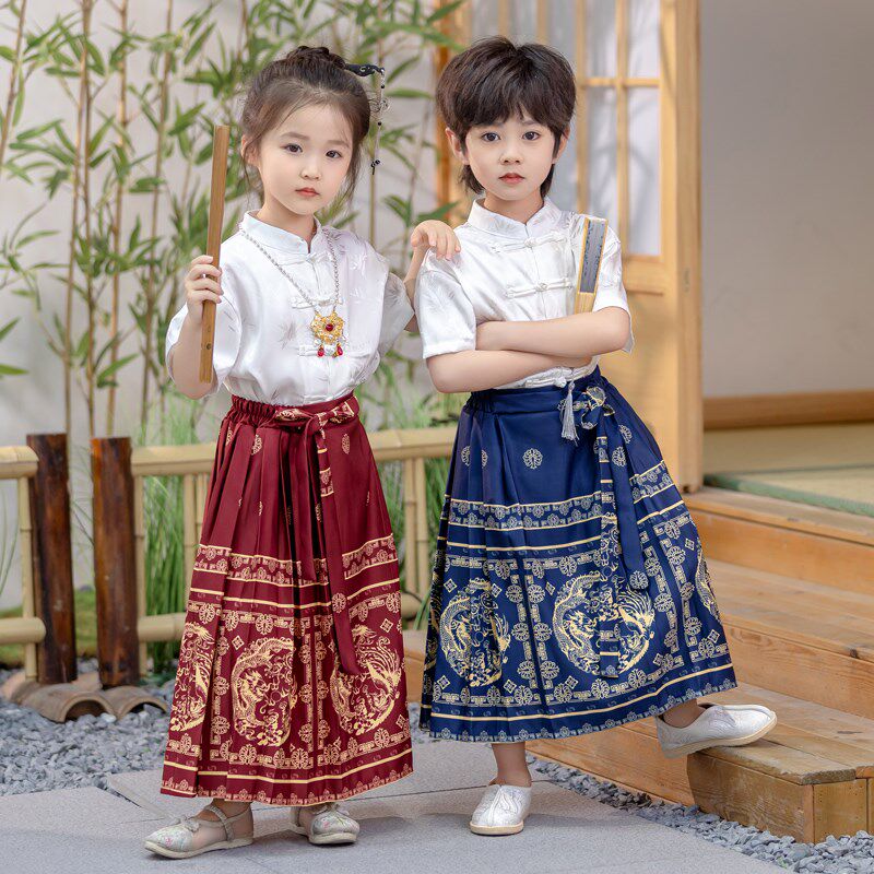 儿童马面裙2024新款套装汉服男童中国风女童明制古装夏季唐装表演