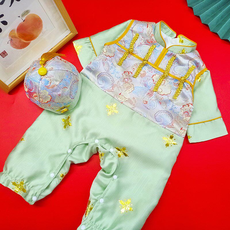 宝宝满月百日宴礼服男秋季新生儿中式连体服婴儿周岁唐装抓周服