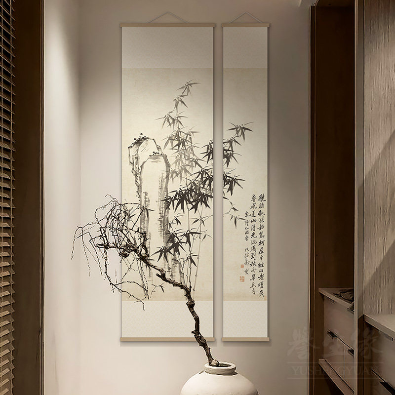 郑板桥竹石图新中式挂轴画玄关走廊过道装饰画客餐厅茶室书房壁画