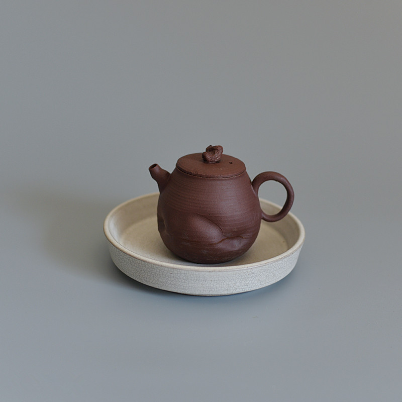 向美粗陶壶承干炮台茶承陶瓷蓄水日式功夫茶具冰裂壶托小茶盘茶台