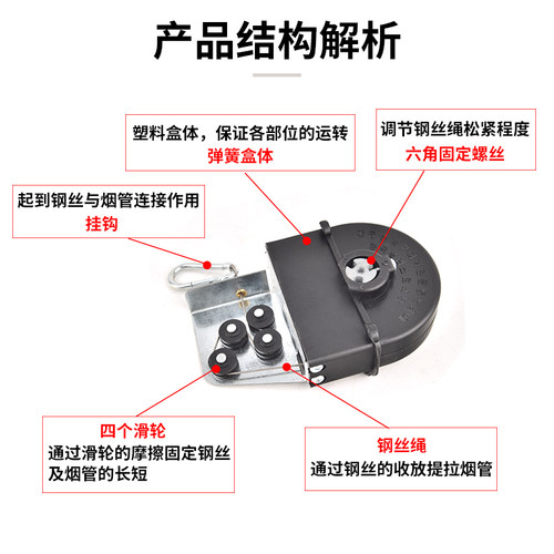 怡嘉烧烤上排烟管拉线盒弹簧盒烤肉店烟管定位钢丝线盒升降管配件