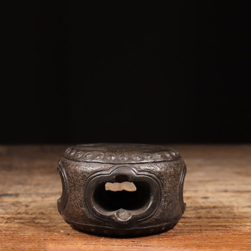 仿古石雕山西青石梅花空心石鼓复古茶席陈设民俗怀旧杯垫壶托包邮