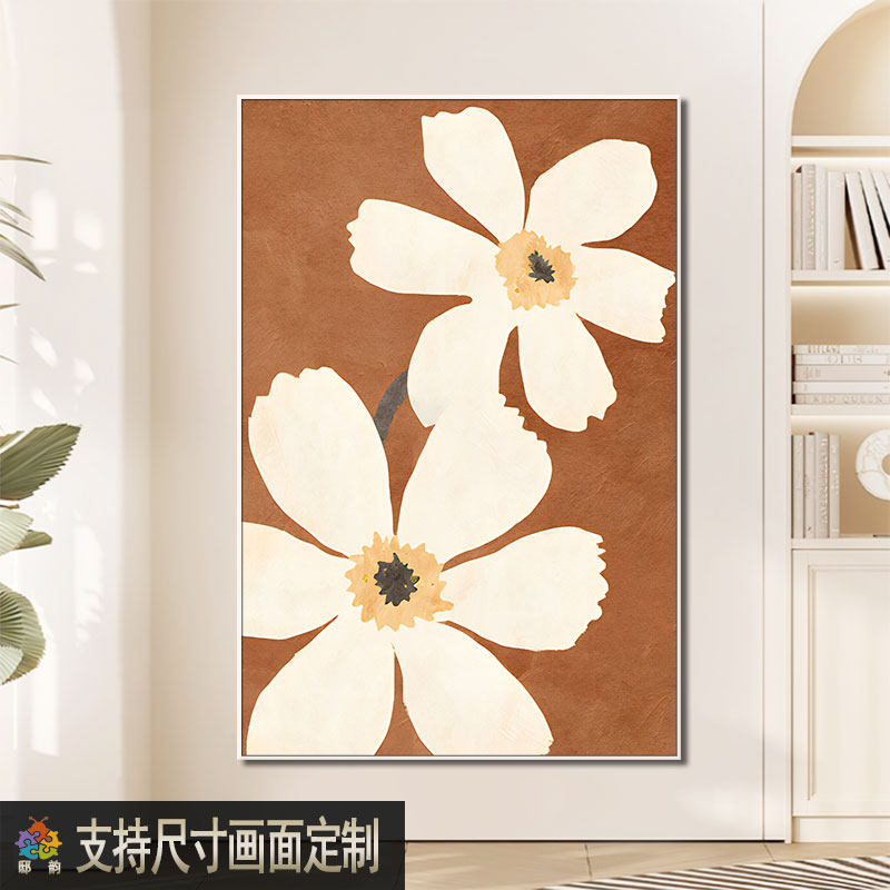 奶油风客厅软装挂画民宿酒店背景墙壁画卧室牀头油画布装饰画竖款