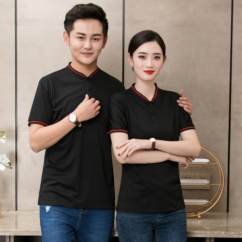 高档酒店西餐厅饭店快餐店餐饮服务员工作服短袖t桖夏季定制LOGO