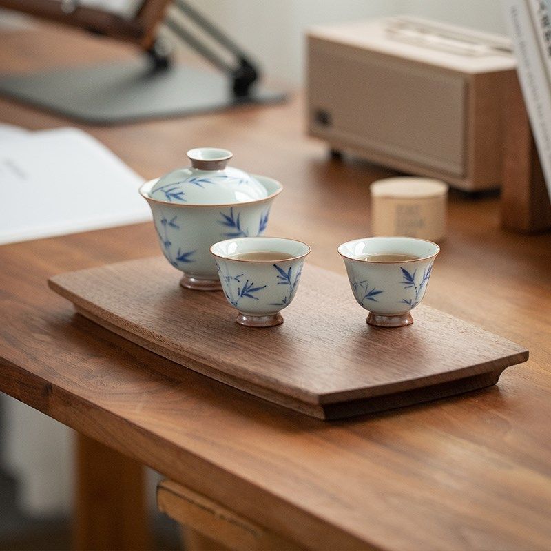 日式黑胡桃木咖啡器具托盘木质下午茶甜品盘实木干泡茶具茶盘家用