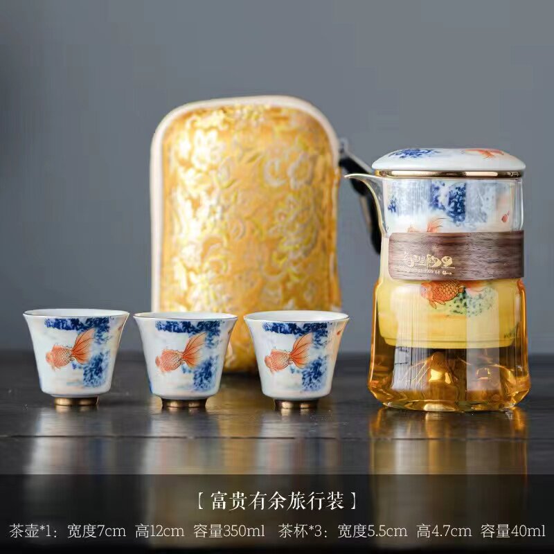 瓷里陶里旅行茶具家用整套泡茶杯日式一壶三杯便携陶瓷玻璃快客杯