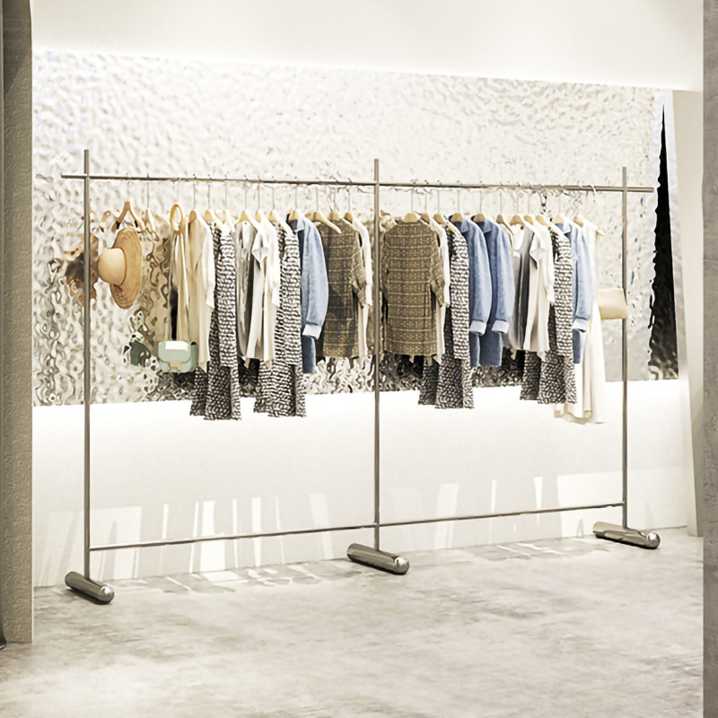 不锈钢服装店衣架展示架落地式男女店中岛陈列货架简易挂衣服杆子