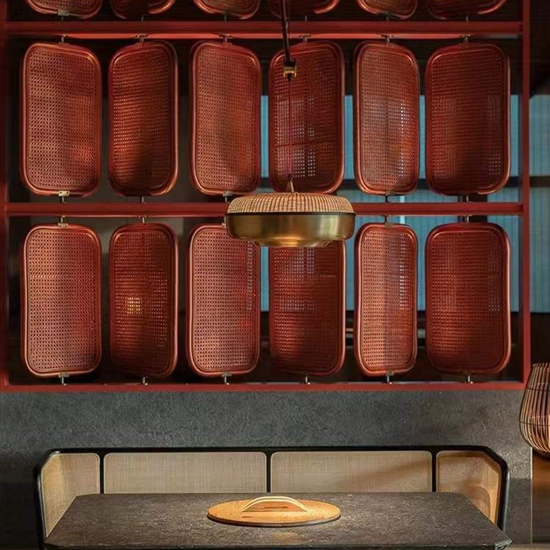 中式藤编铁艺屏风隔断客厅餐厅入户玄关装饰镂空火锅店花格定制