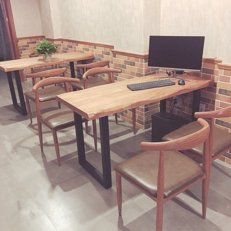 简约铁艺实木餐桌办公桌工作台洽谈桌长方形会议桌复古写字桌子