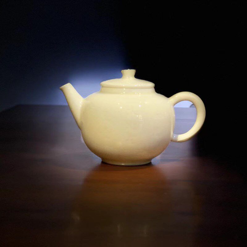 90年早期仿明代德化窑白玉壶 灯笼刻字款白瓷茶注工夫泡茶圆形壶