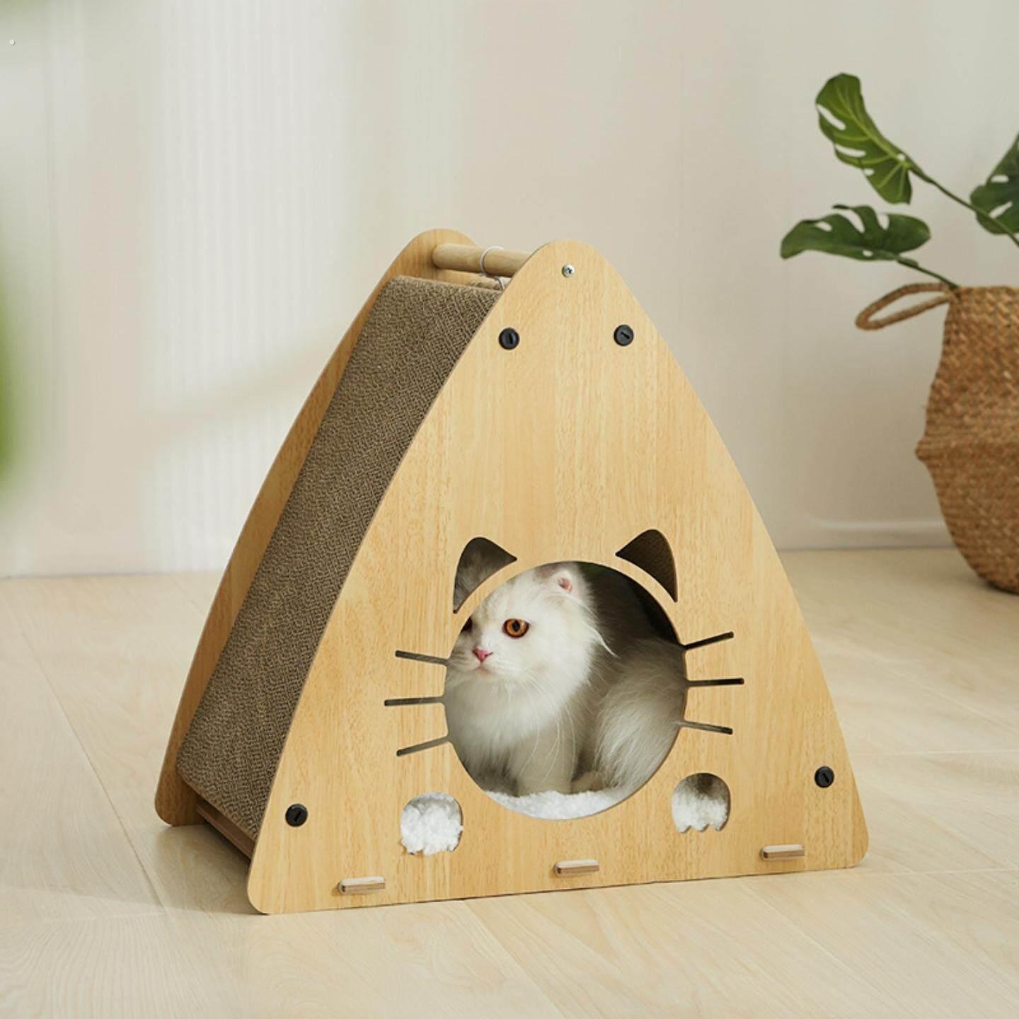 猫窝纸箱屋特大号猫别墅透气帐篷实木瓦楞纸可替换磨爪器两用三