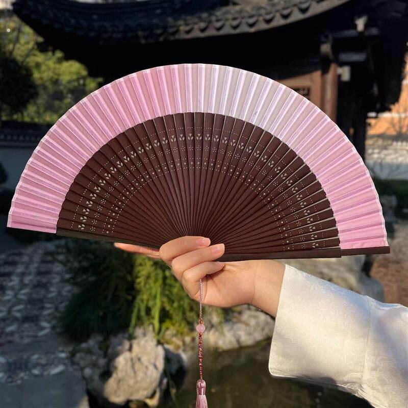 粉色渐变扇古风折扇新中式折叠便携古典舞蹈扇表演道具寄明月扇子