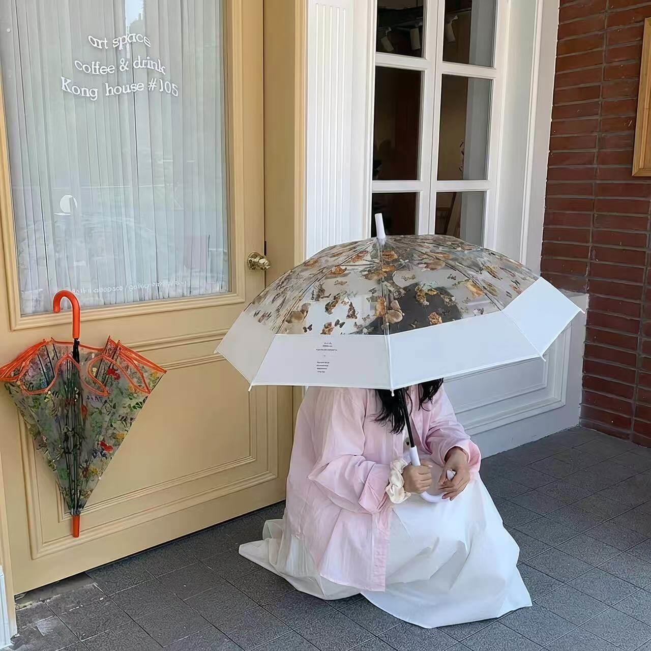 透明雨伞加大加厚加固室外女士高颜值长柄伞新款可爱油画猫咪结实