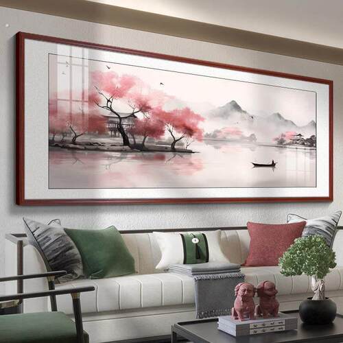 风景山水画客厅挂画新中式沙发背景墙装饰画茶室办公室壁画水墨画