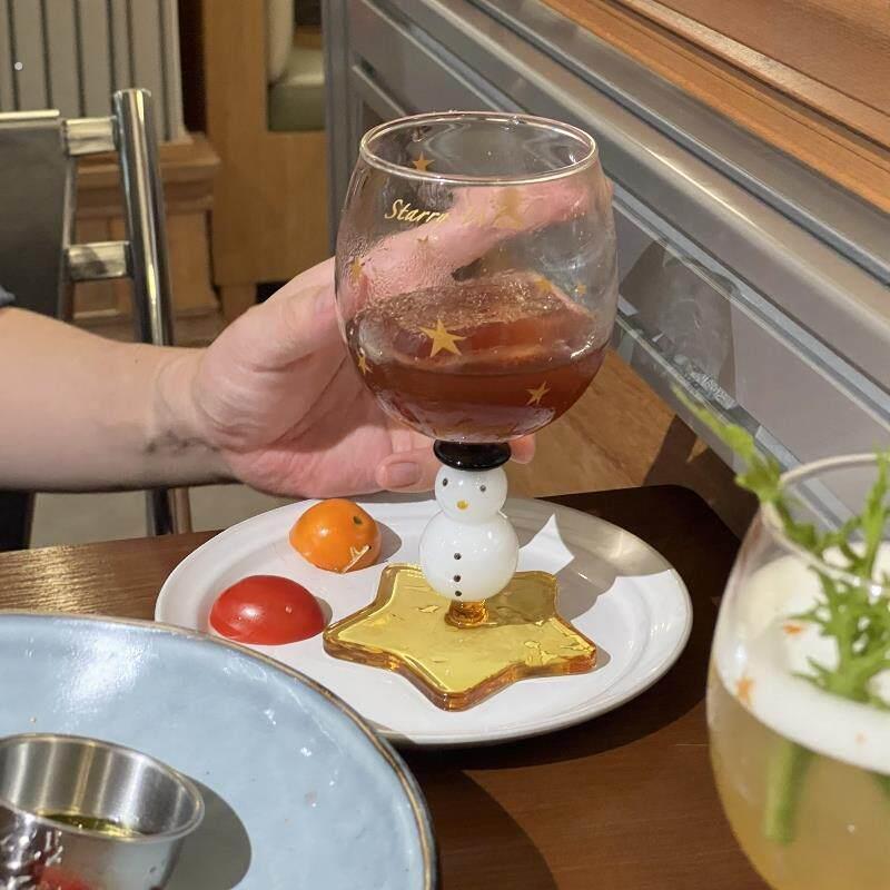 圣诞雪人玻璃杯圣诞节氛围感耐高温红酒杯家用客厅桌面摆件甜酒杯