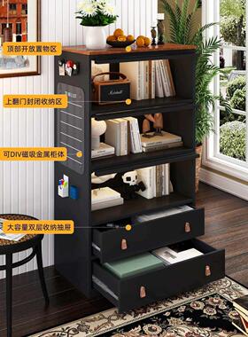中古钢制玻璃翻门书柜客厅收纳柜黑色复古展示柜置物柜