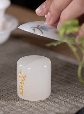 高档雕刻玉石盖置壶盖托茶宠摆件盖碗托茶桌功夫茶具配件茶道零配