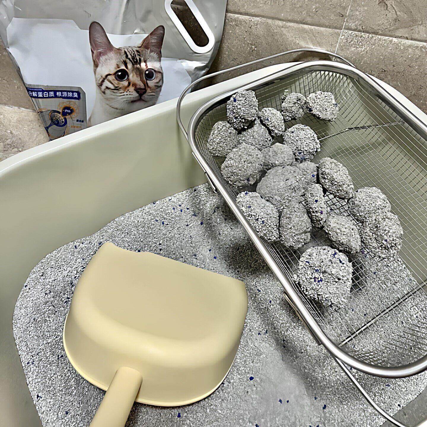 猫砂过滤网可伸缩猫砂粉尘筛子家用不锈钢猫砂清理神器漏网猫厕所
