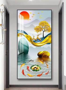 玄关装饰画走廊过道尽头欧式玄关竖版挂画进门入户墙画壁画晶瓷画