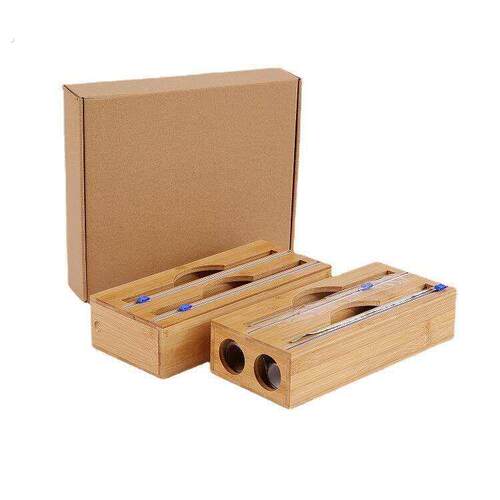 竹保鲜膜切割盒铝箔纸收纳盒切割器厨房抽屉壁挂储存抽屉式