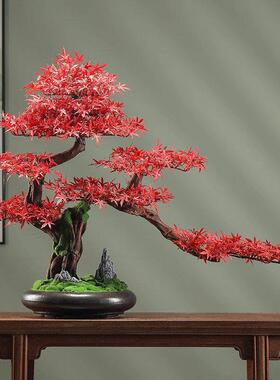 仿真迎客松盆景客厅玄关办公室茶桌绿植盆栽罗汉松装饰新中式摆件