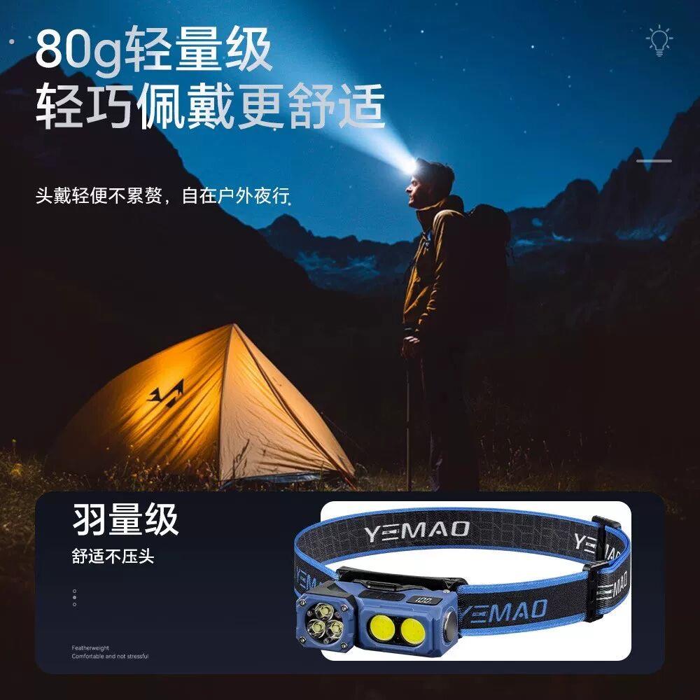 多功能户外照明感应磁吸双头旋转头灯高亮迷你骑行登山充电灯头戴
