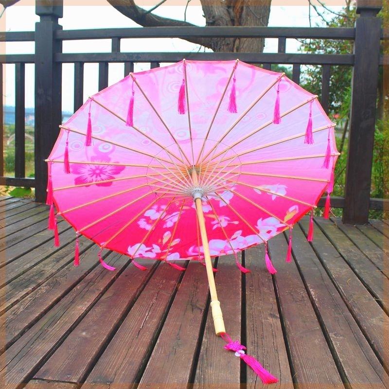 古风流苏绸布伞防雨古代汉服舞蹈伞装饰道具走秀演出跳舞油纸伞