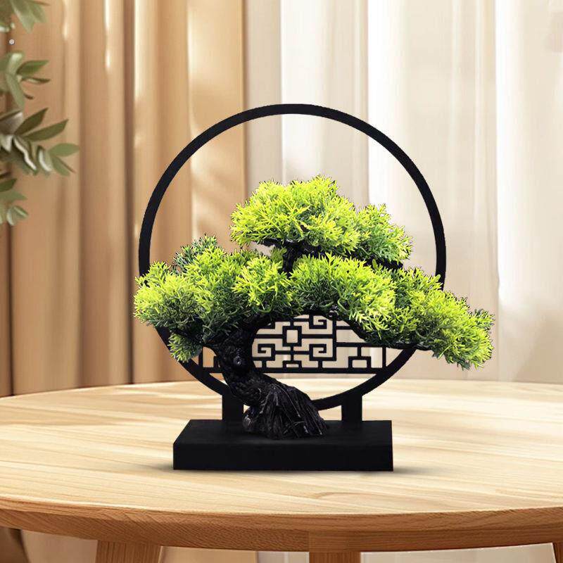 仿真迎客松室内客厅屏风摆件电视柜茶几摆设植物小盆栽摆饰品塑料