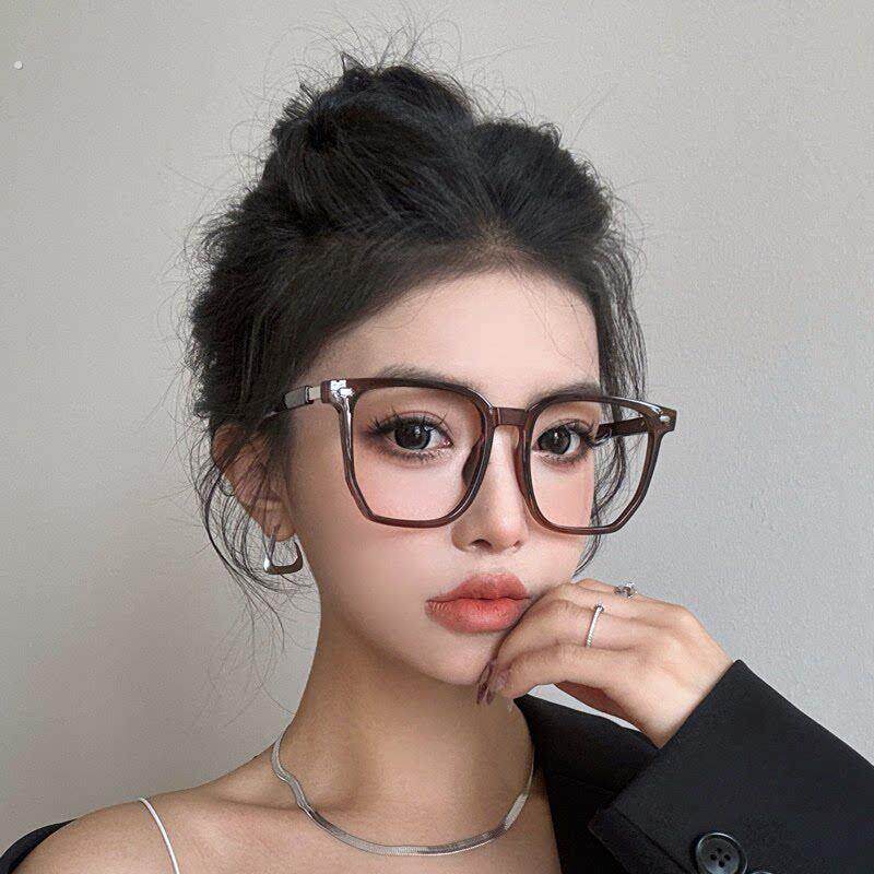 冷茶色大框眼镜女款高级感显脸小素颜神器粗框方圆脸方框装饰复古