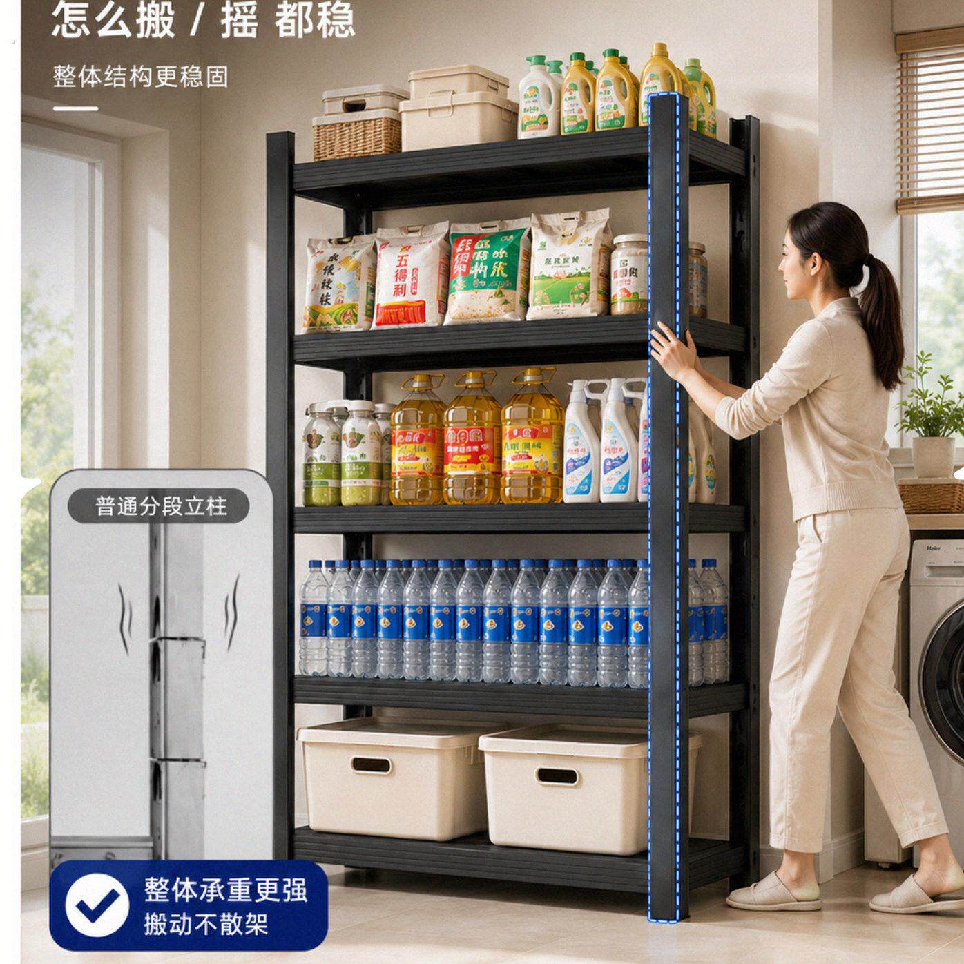 家用货架置物架书架多层收纳阳台仓库杂物储物架地下室厨房铁架子