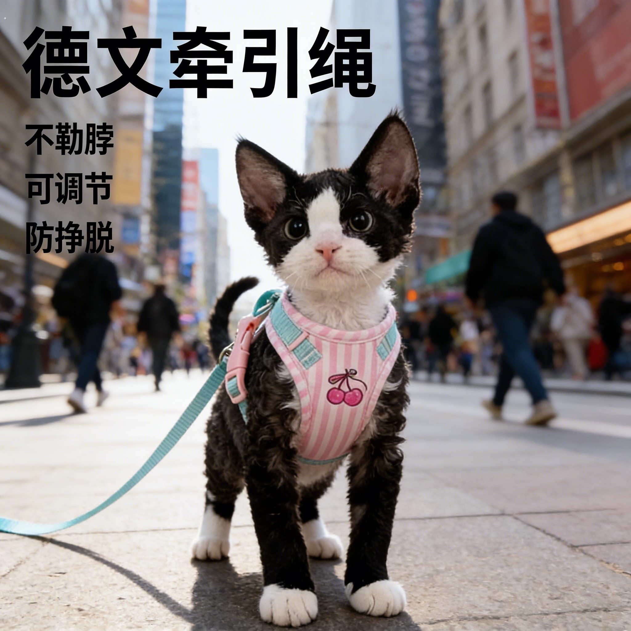 德文牵引绳外出专用斯芬克斯猫德国卷毛猫咪背心式胸背防挣脱调节