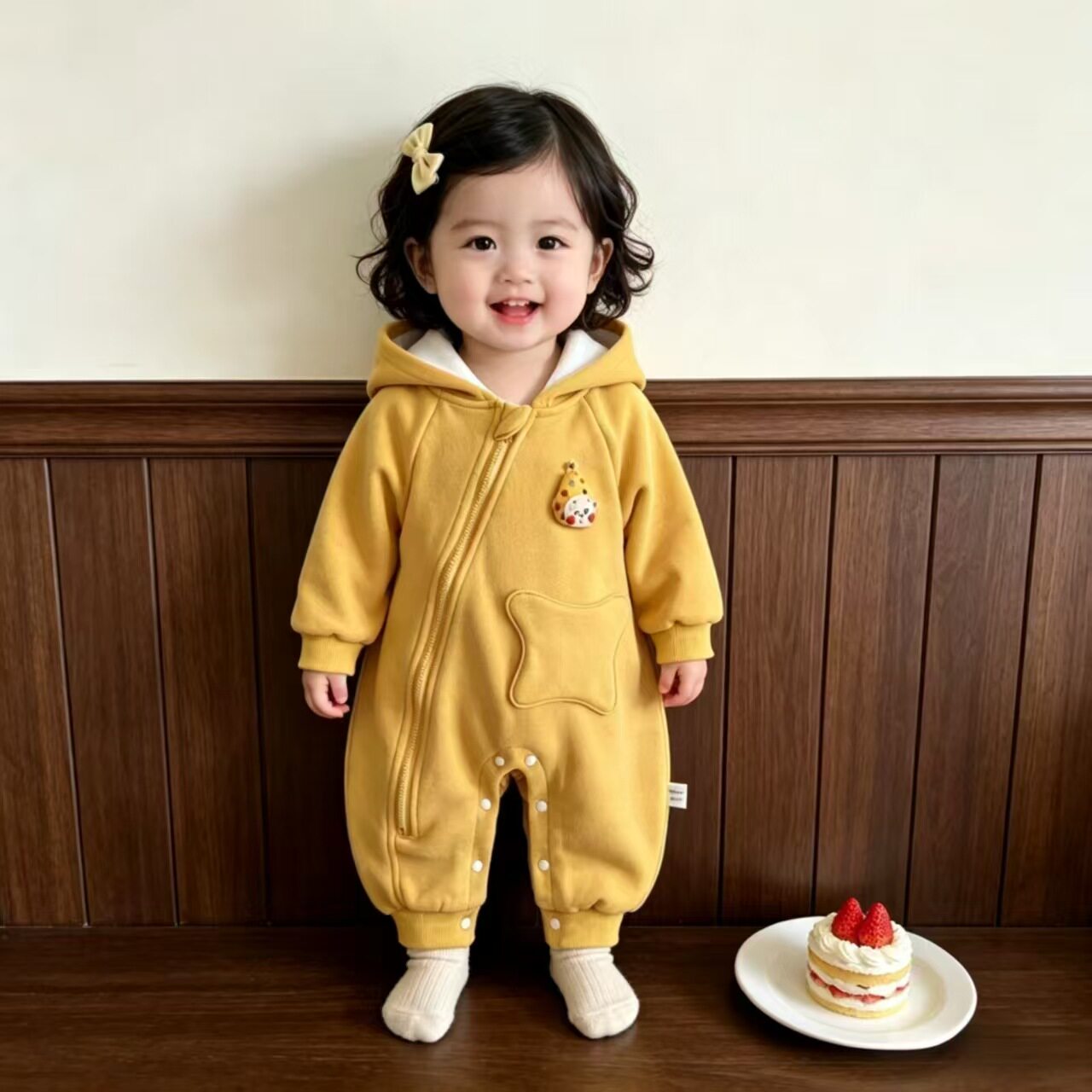婴儿春秋款连帽连体衣可爱爬爬服