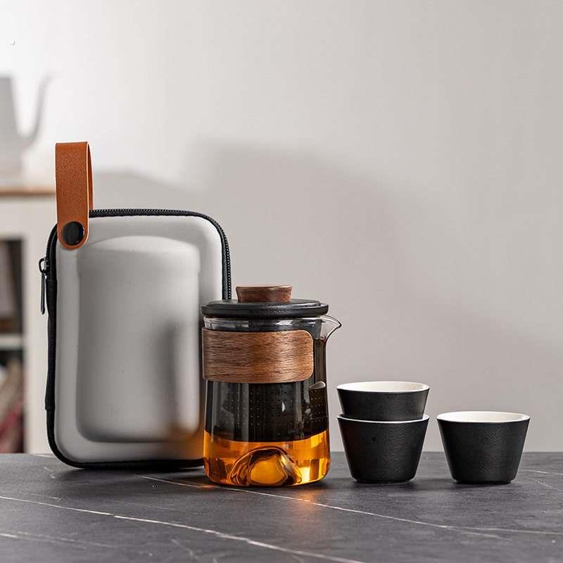 便携玻璃旅行茶具陶瓷快客杯一壶四杯露营茶具套装商务定制伴手礼
