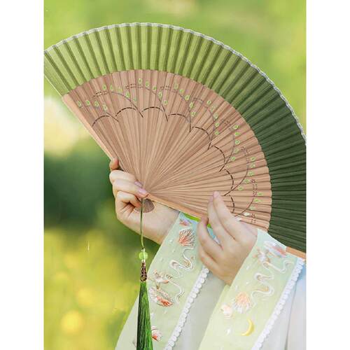 新中式旗袍折扇中国风女扇渐变色汉服扇子夏季便携折叠古风小扇子