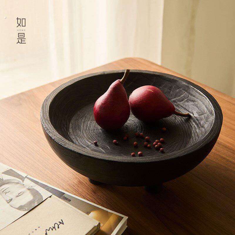 如是侘寂风复古碳化木实木果盘茶盘客厅茶几餐桌民宿软装装饰摆件