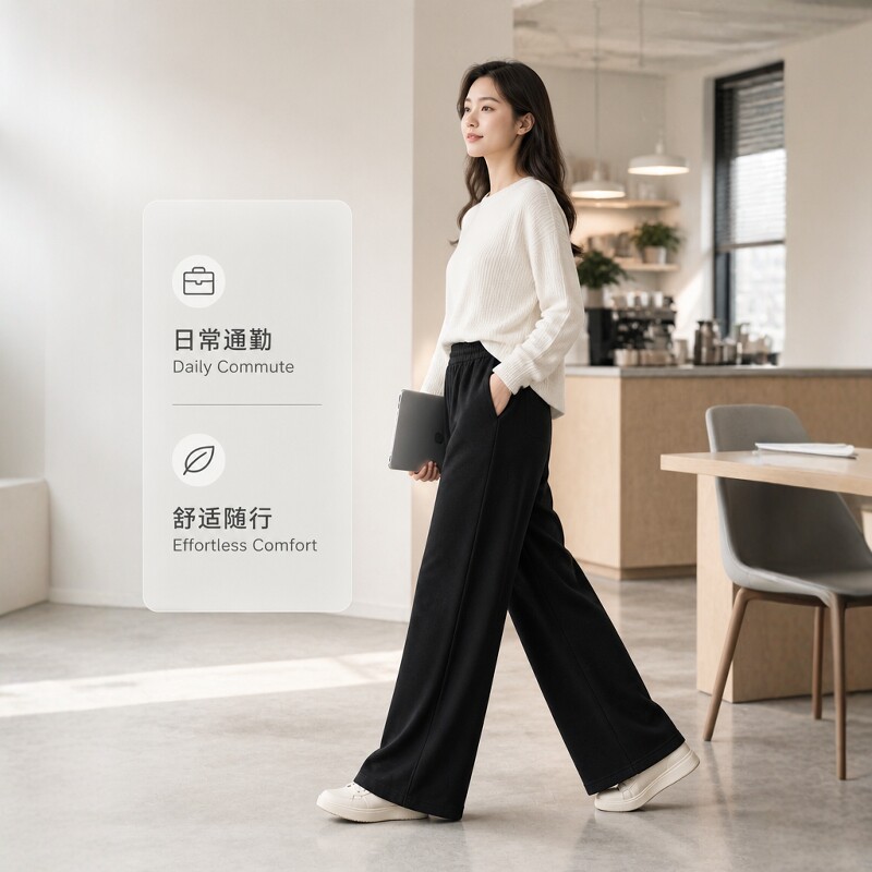 针织高腰大码显瘦直筒休闲裤女
