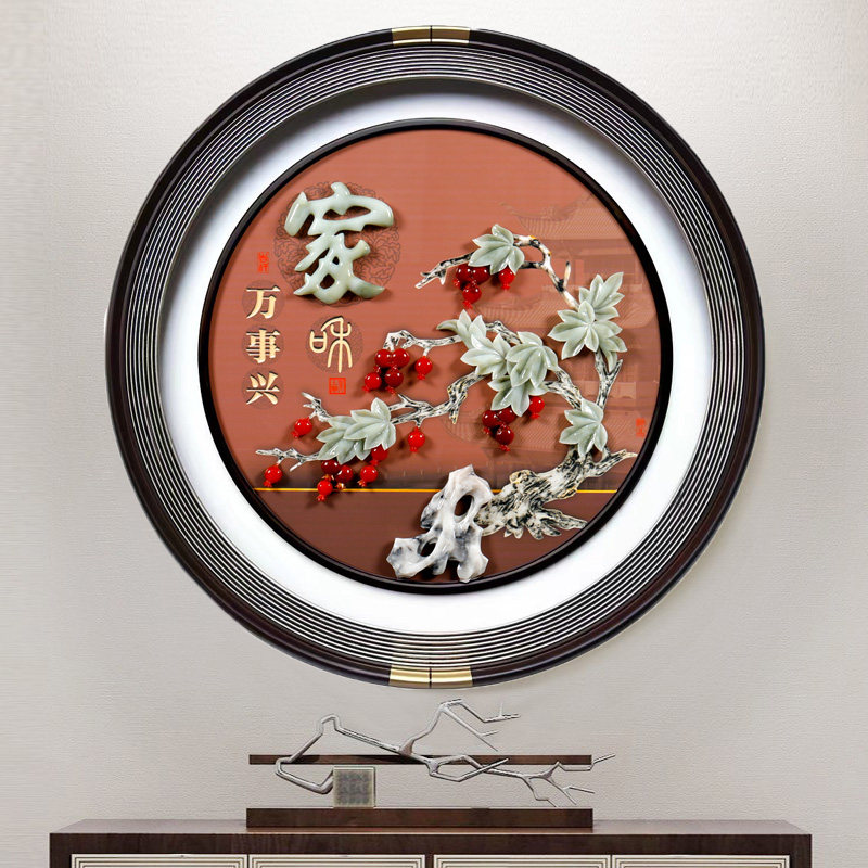 入户玄关装饰画感应灯玉雕圆形新中式进门led灯挂画入门高级立体